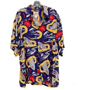 PINEAPPLE JUICE mens Hawaiian shirt vintage blue floral red plumeria lei print